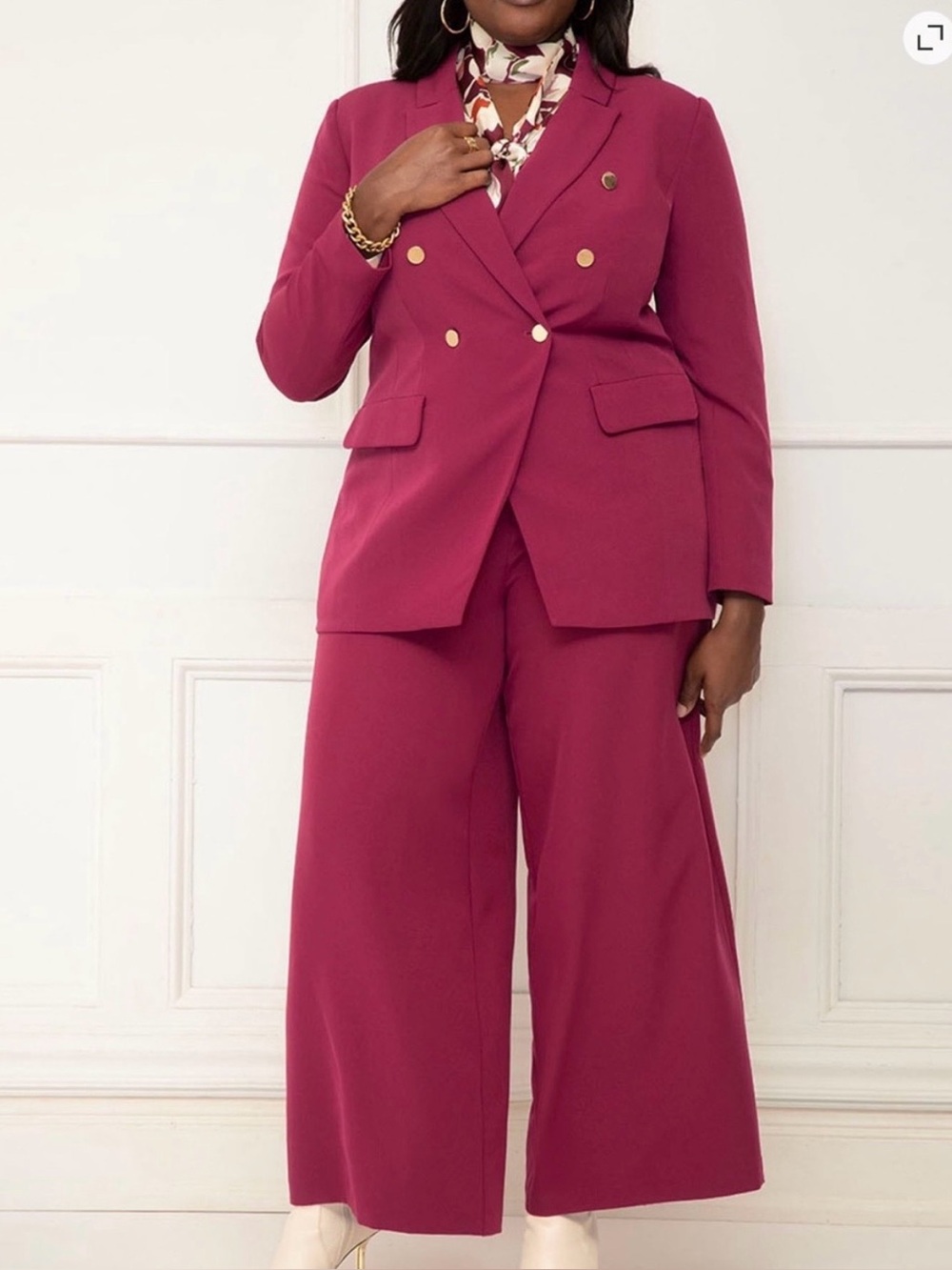 Eloquii Double-Breasted Angular Raspberry-Pink Blazer w/Gold Buttons 24W Plus